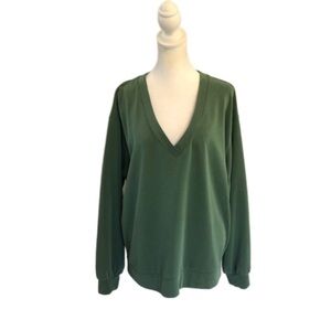 Athleta Size L sweatshirt. V neck green athleisure active comfy indoor outdoor